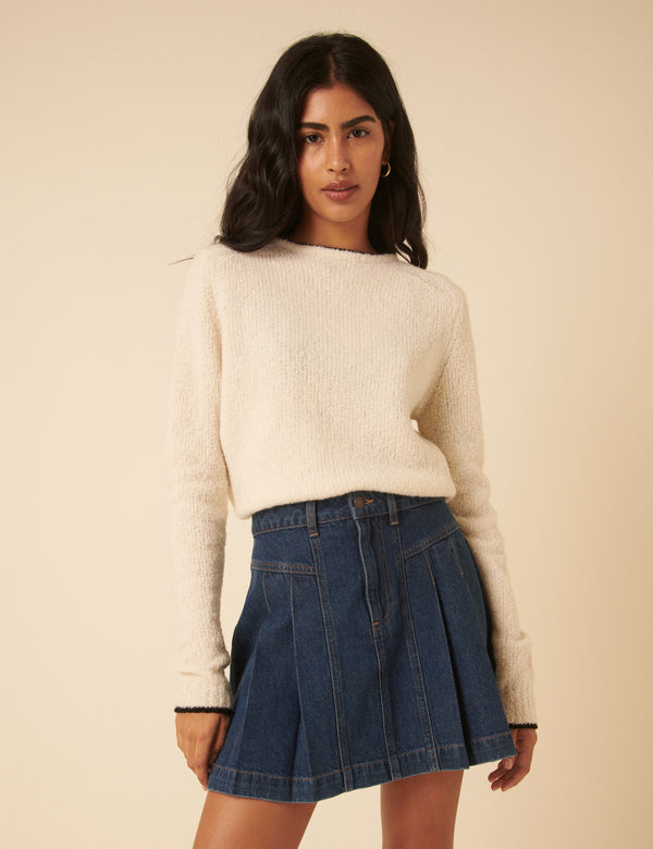 nobody’s child Dark Blue Denim Pleated Mini Skirt