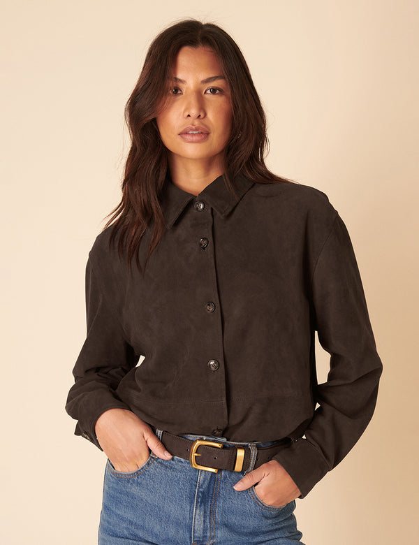 Nobody’s Child Dark Brown Suede Shirt