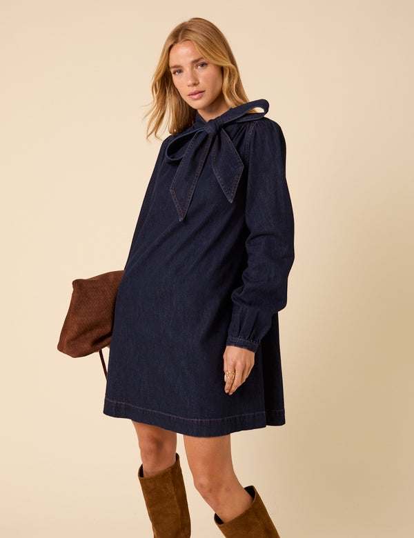 Nobody’s Child Dark Denim Bow Willow Mini Dress