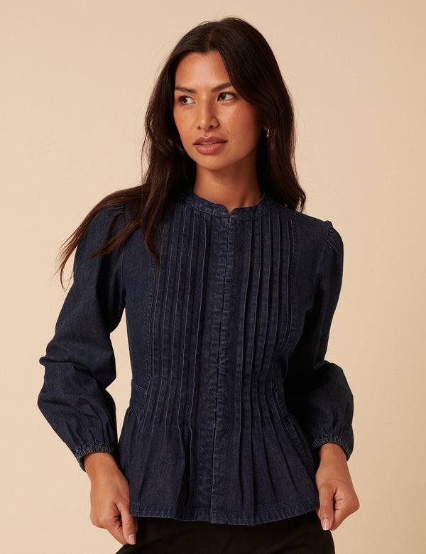 nobody’s child Dark Denim Pintuck Denim Blouse