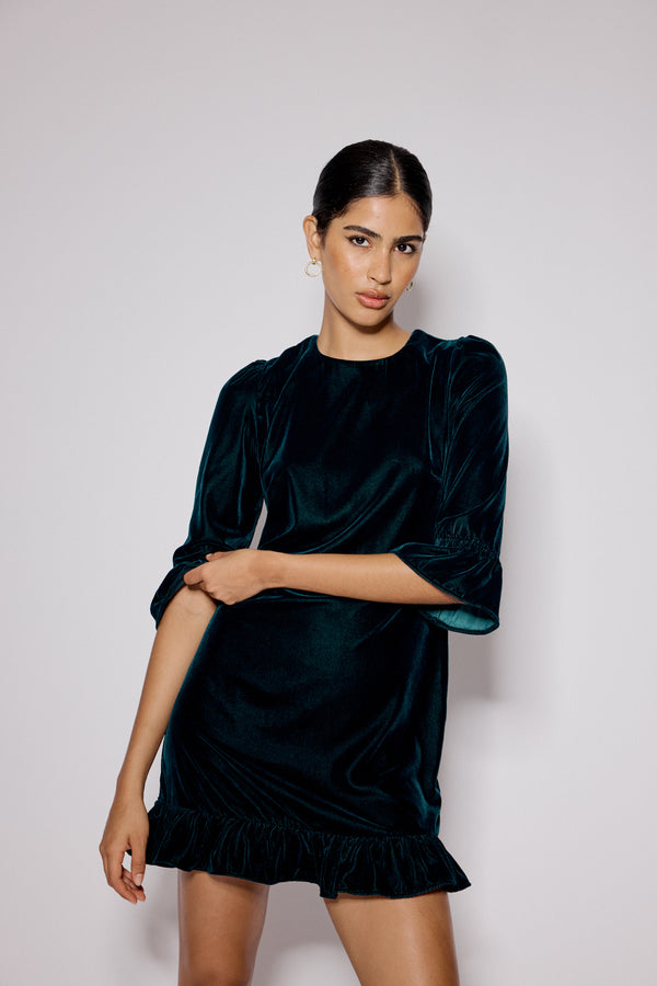 nobody’s child Dark Green Velvet Fleur Mini Dress