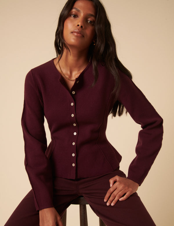 Nobody’s Child Dark Purple Peplum Waisted Cardigan