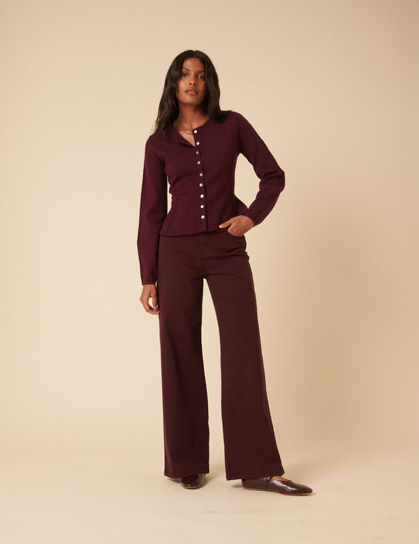 Nobody’s Child Dark Purple Peplum Waisted Cardigan