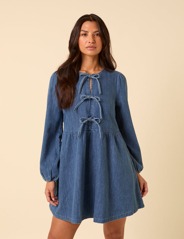 Nobody’s Child Denim Tie Front Eden Mini Dress