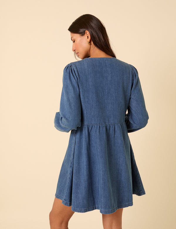 Nobody’s Child Denim Tie Front Eden Mini Dress