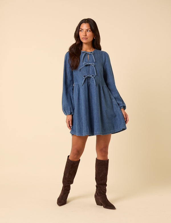 nobody’s child Denim Tie Front Eden Mini Dress