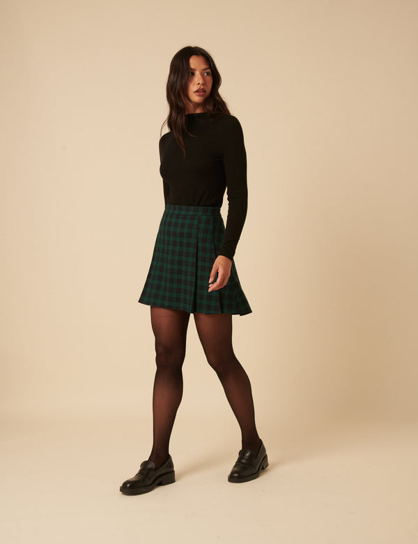 Nobody’s Child Green Check Pleated Mini Skirt