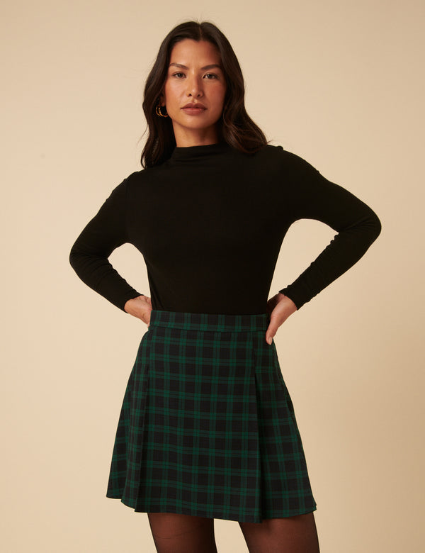 Nobody’s Child Green Check Pleated Mini Skirt