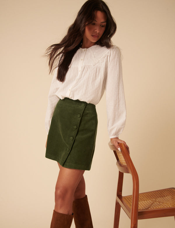 Nobody’s Child Green Cord Asymmetric Mini Skirt