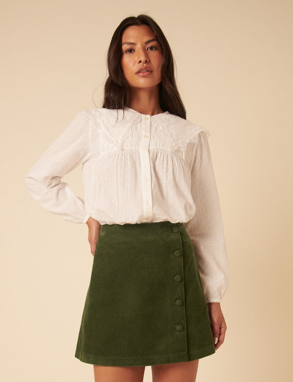 Nobody’s Child Green Cord Asymmetric Mini Skirt