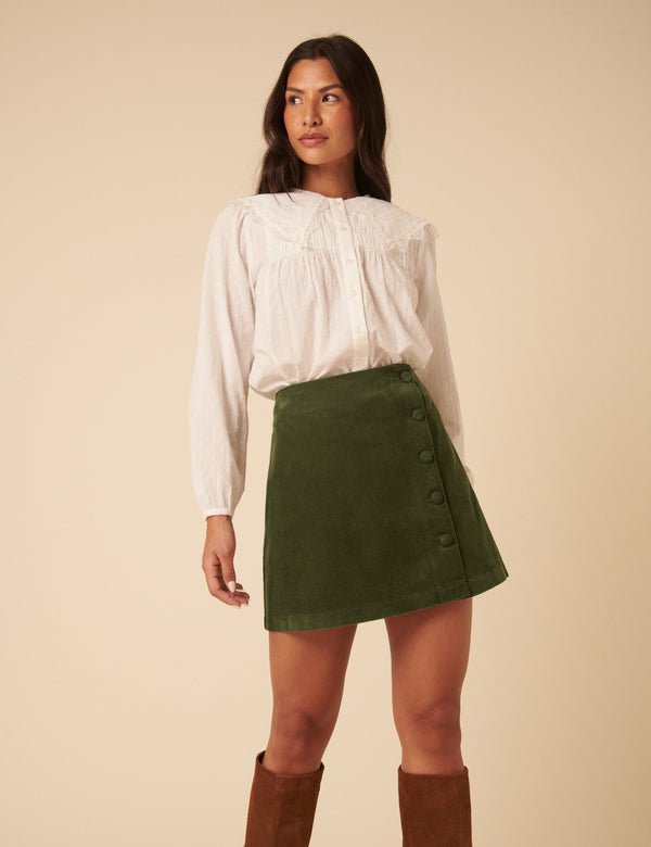 Nobody’s Child Green Cord Asymmetric Mini Skirt