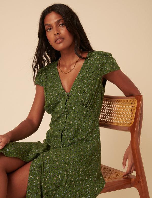 Nobody’s Child Green Ditsy Floral Avery Midi Dress