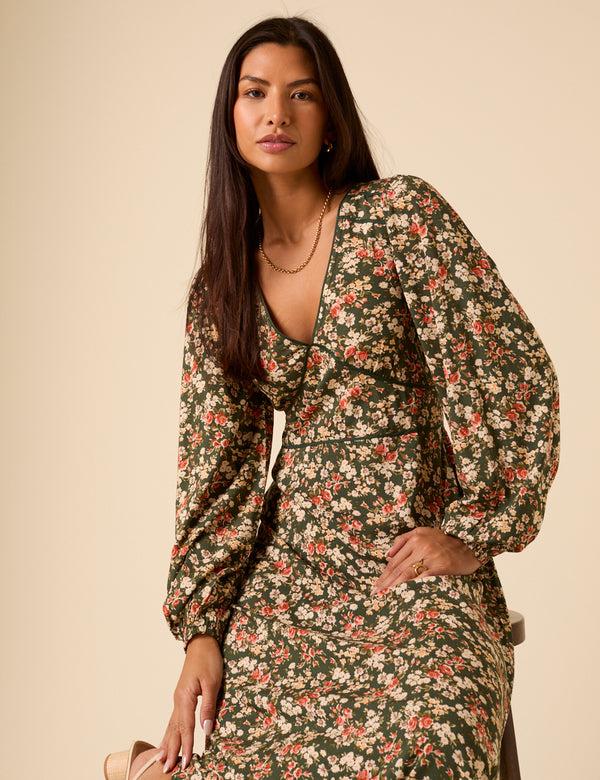 Nobody’s Child Green Ditsy Floral Remy Midi Dress