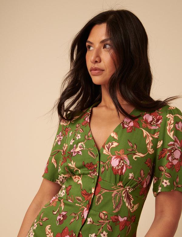 Nobody’s Child Green Floral Alexa Midi Dress