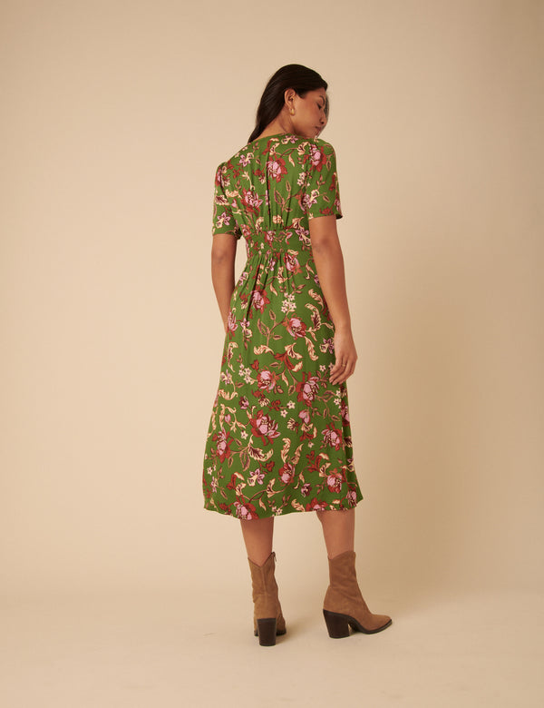 Nobody’s Child Green Floral Alexa Midi Dress