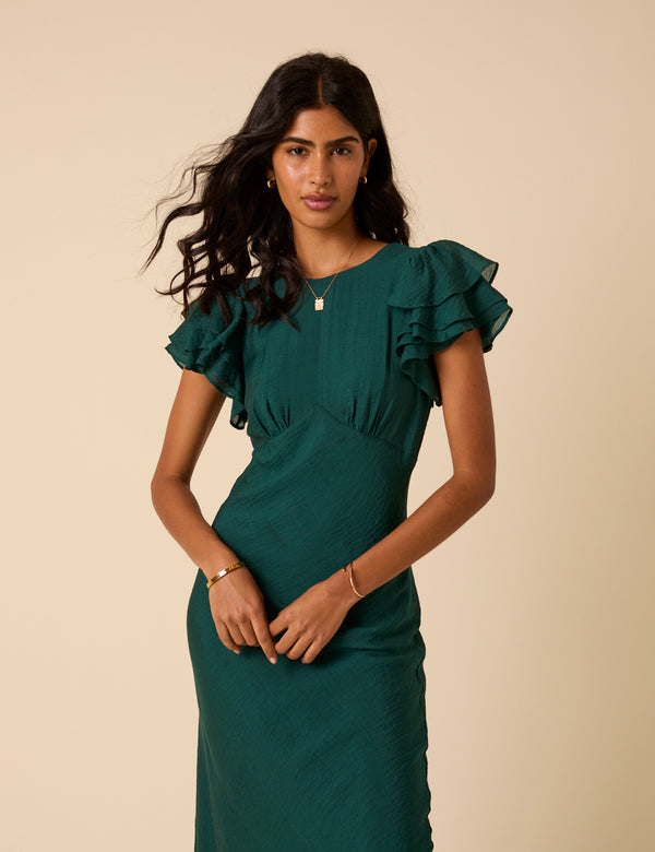 Nobody’s Child Green Frill Sleeve Lola Midi Dress