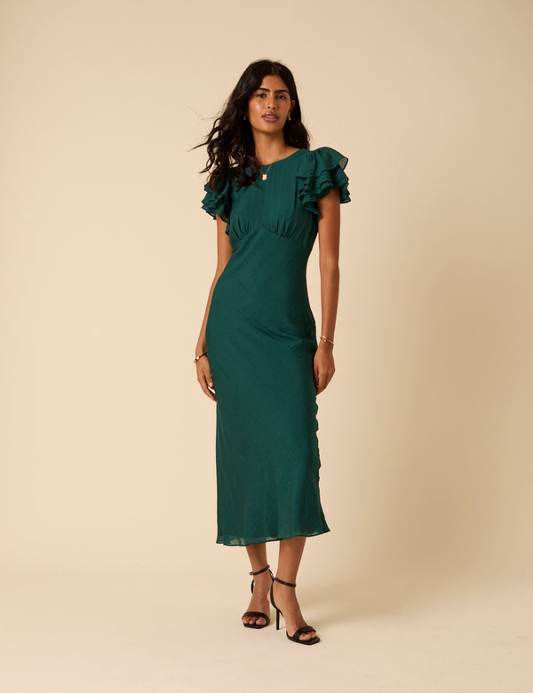 nobody’s child Green Frill Sleeve Lola Midi Dress