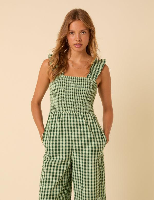 Nobody’s Child Green Gingham Maya Jumpsuit