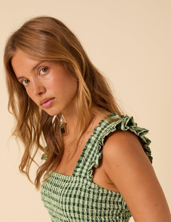 Nobody’s Child Green Gingham Maya Jumpsuit