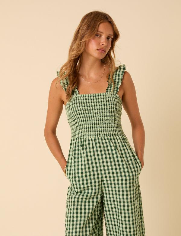 Nobody’s Child Green Gingham Maya Jumpsuit