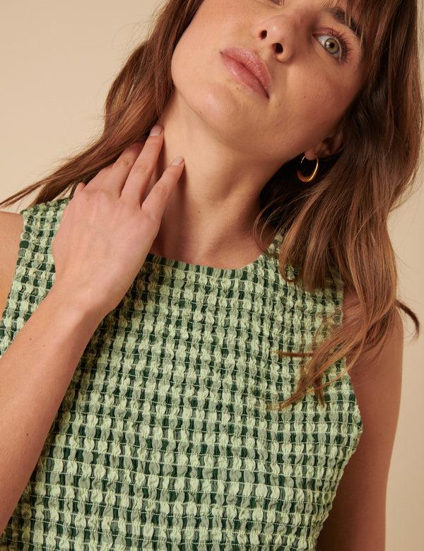 Nobody’s Child Green Gingham Shirred Ruth Jumpsuit