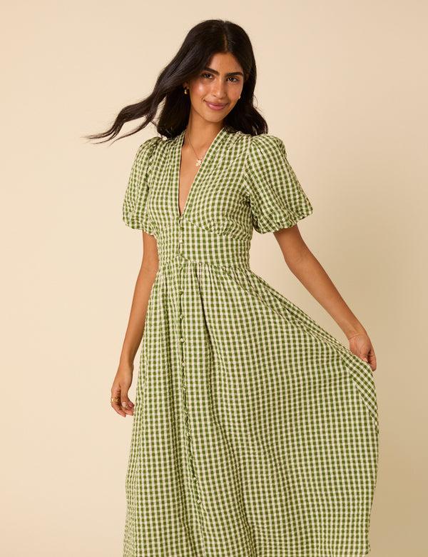 Nobody’s Child Green Gingham Starlight Midi Dress
