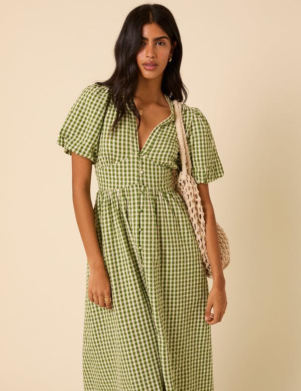 Nobody’s Child Green Gingham Starlight Midi Dress