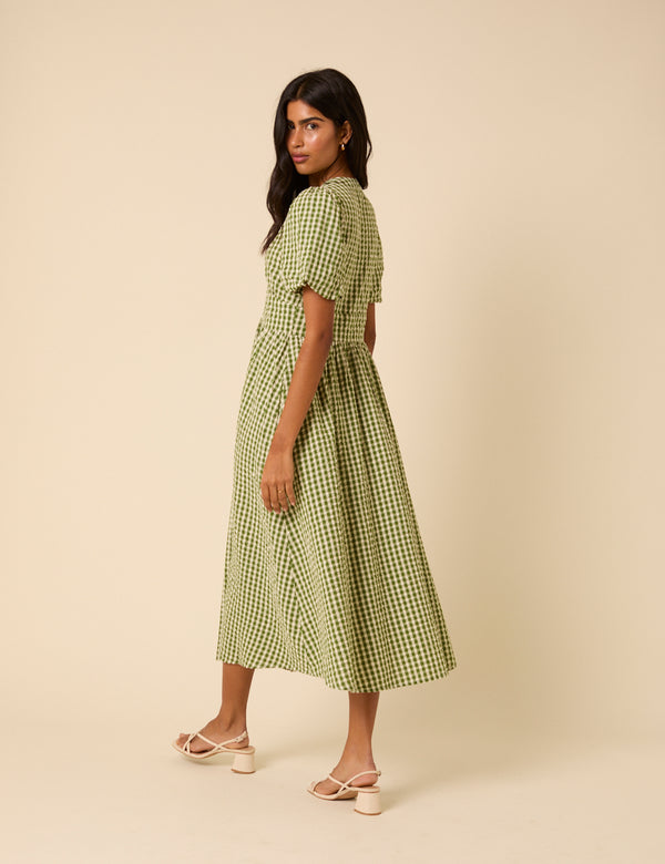 Nobody’s Child Green Gingham Starlight Midi Dress