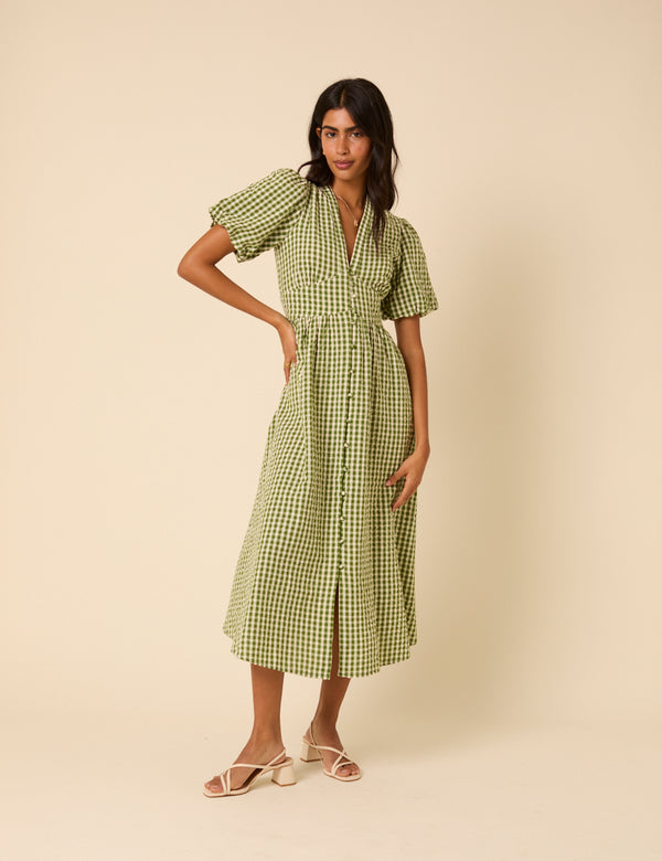 nobody’s child Green Gingham Starlight Midi Dress