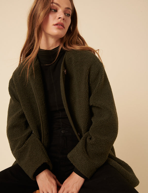 Nobody’s Child Green Long Sleeve Borg Jacket