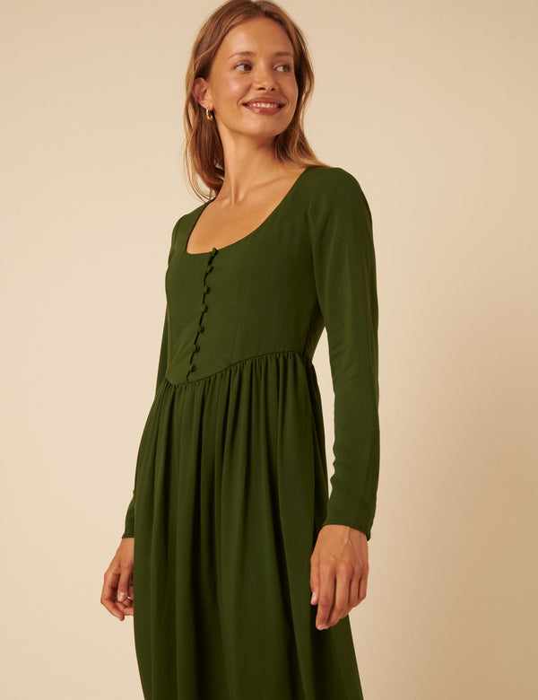 Nobody’s Child Green Long Sleeve Cora Midi Dress