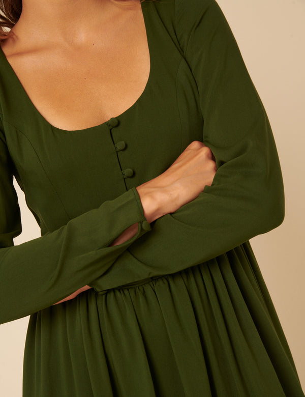 Nobody’s Child Green Long Sleeve Cora Midi Dress