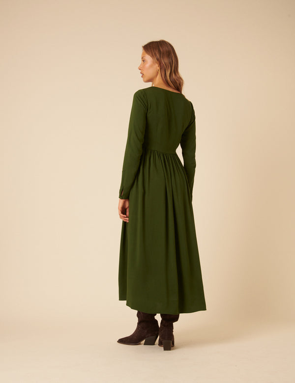 Nobody’s Child Green Long Sleeve Cora Midi Dress