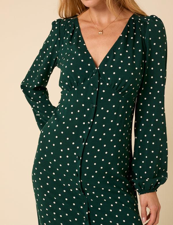 Nobody’s Child Green Polka Dot Kennedy Midi Dress