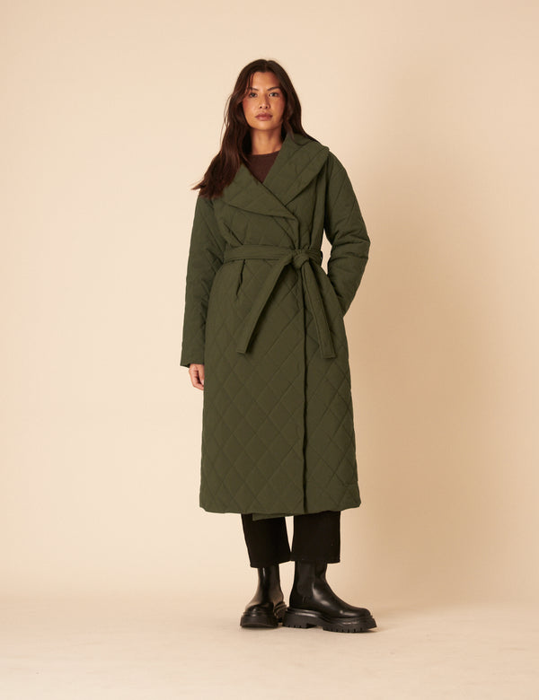 Nobody’s Child Green Quilted Tie Belt Coat