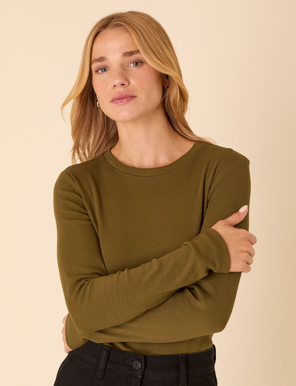 Nobody’s Child Green Ribbed Long Sleeve Jersey Top