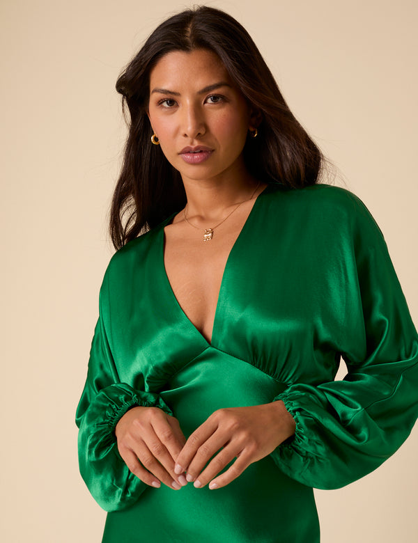 Nobody’s Child Green Satin Allura Midi Dress