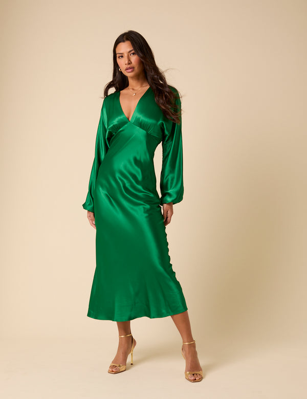 nobody’s child Green Satin Allura Midi Dress