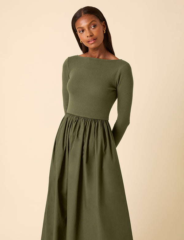 Nobody’s Child Green Scoop Neck A-Line Midi Dress
