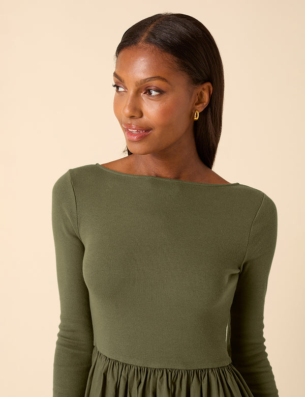 Nobody’s Child Green Scoop Neck A-Line Midi Dress