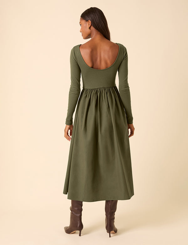 Nobody’s Child Green Scoop Neck A-Line Midi Dress