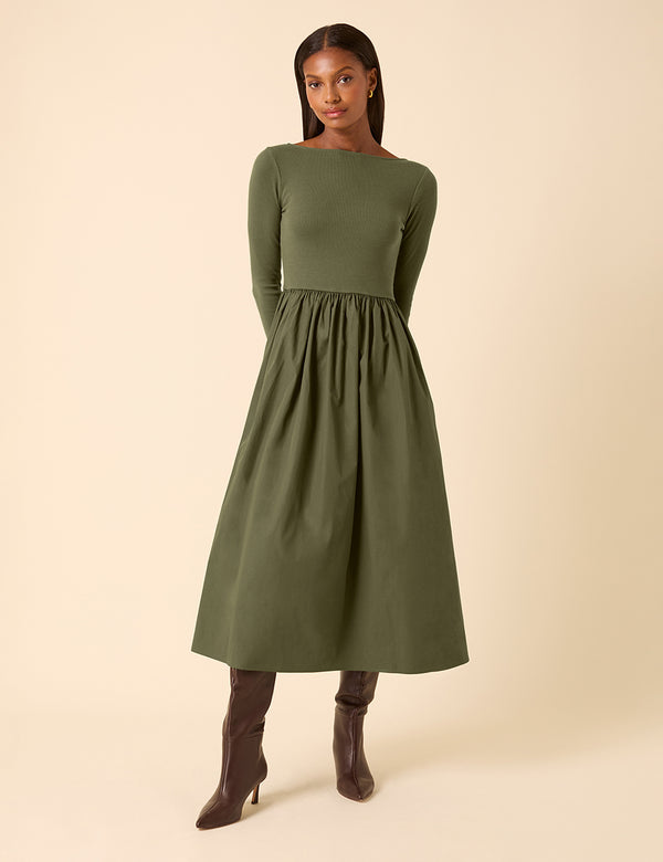 nobody’s child Green Scoop Neck A-Line Midi Dress