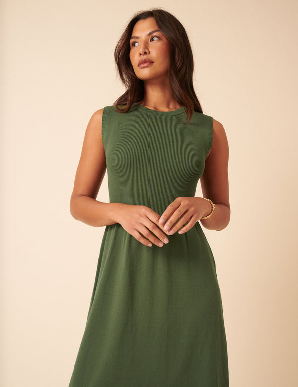 Nobody’s Child Green Sleeveless Knitted Midi Dress