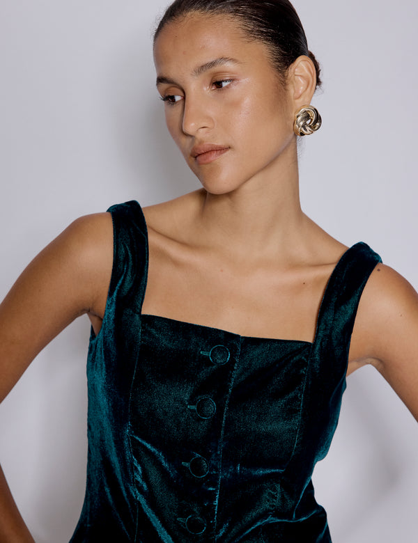 Nobody’s Child Green Velvet Square Neck Waistcoat