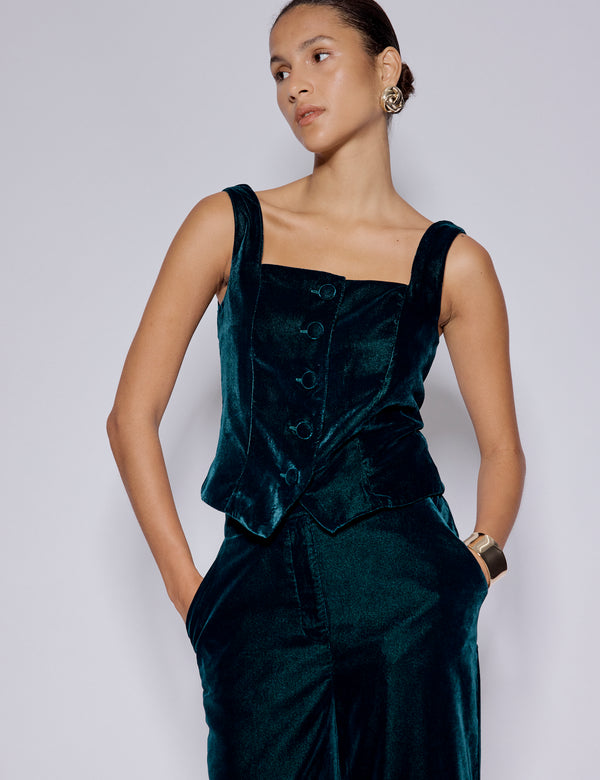 nobody’s child Green Velvet Square Neck Waistcoat