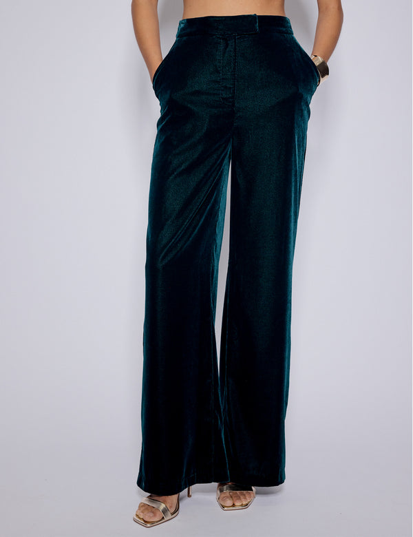 Nobody’s Child Green Velvet Straight Leg Trousers