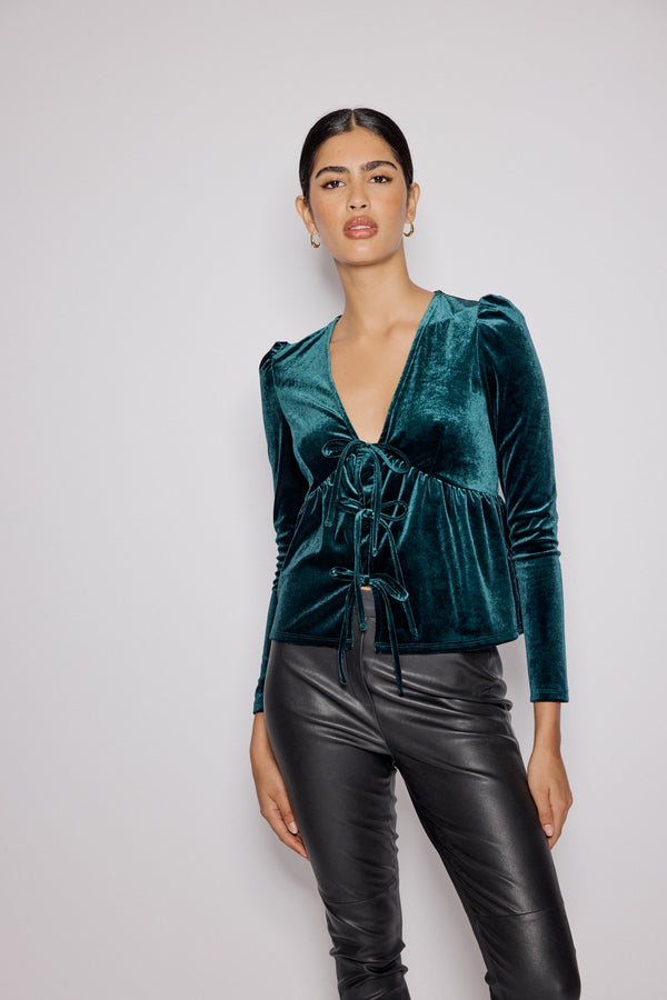 nobody’s child Green Velvet Tie Front Top