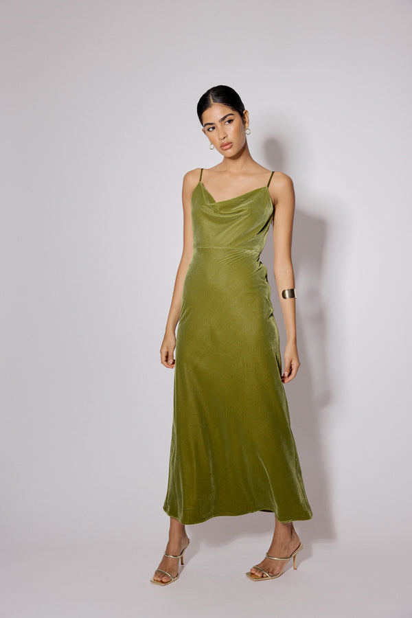 Nobody’s Child Green Velvet Trixie Midi Dress
