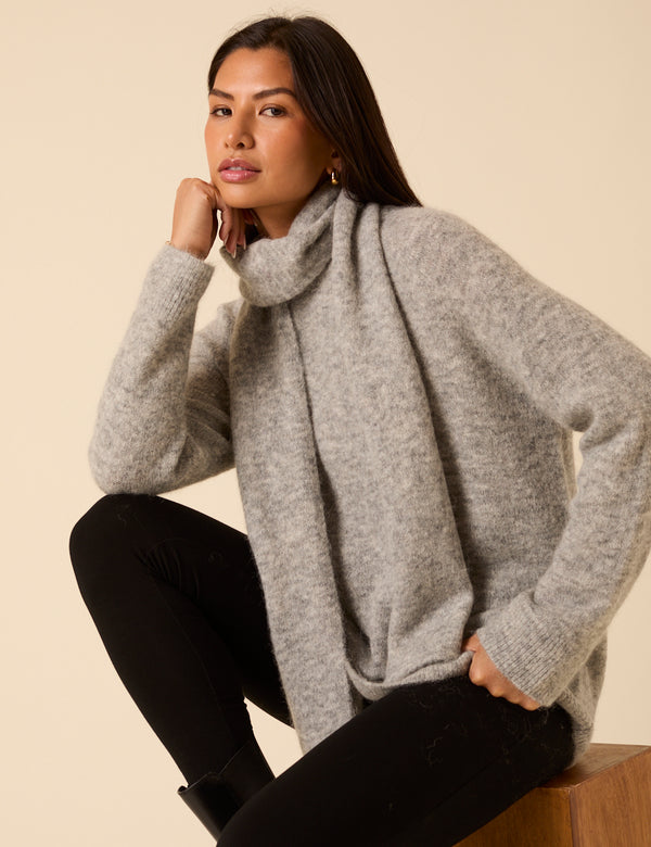 nobody’s child Grey Oversized Scarf Jumper
