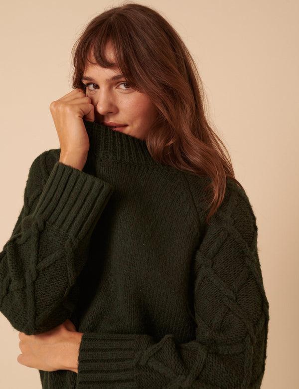 Nobody’s Child Khaki Cable Knit Jumper Mini Dress